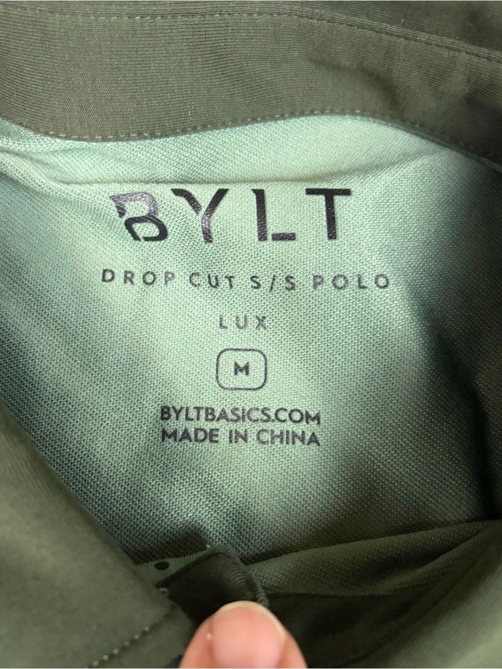 BYLT Basics Polo with Olive Green and Dark Green Trim Polka Dots Stretch - Picture 3 of 9